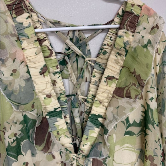 ASOS Curve Floral Maxi Dress Green Deep V Neck Lace Up Back 22 - Picture 9 of 14